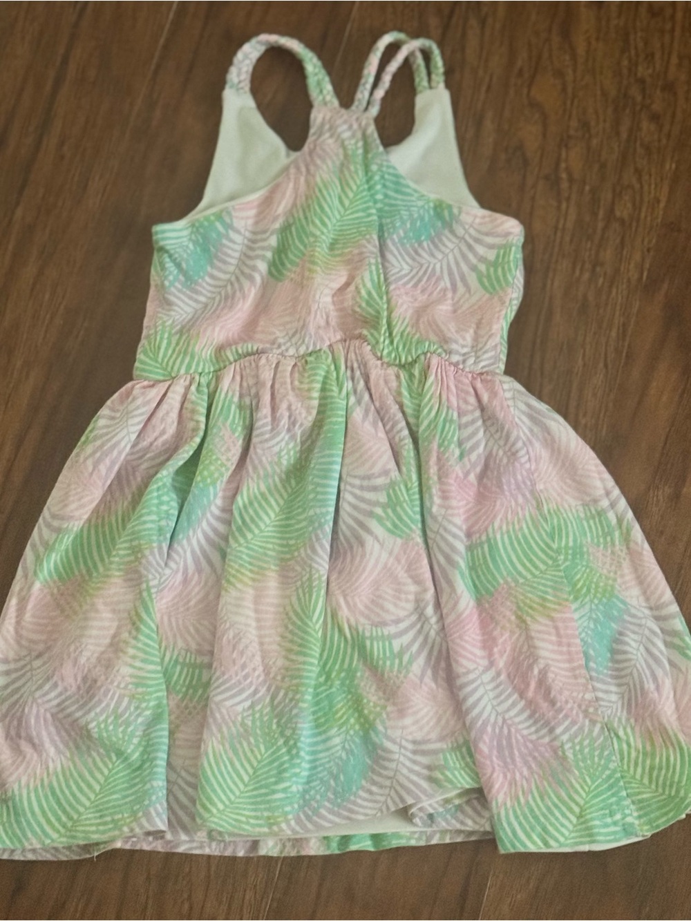 Tommy Bahama Girls Tropical Palm Print Sundress Size 5 Pink Green Resort Dress - Picture 2 of 4